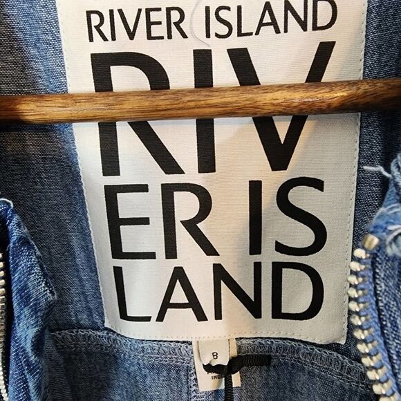 NWT River Island Jumpsuit Blue Denim Smocked Waist Boilersuit Size 8 UK, 6 US - Picture 3 of 12